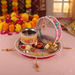 11 Pc Deep Pink Embroidery Karwa Chauth Thali Set