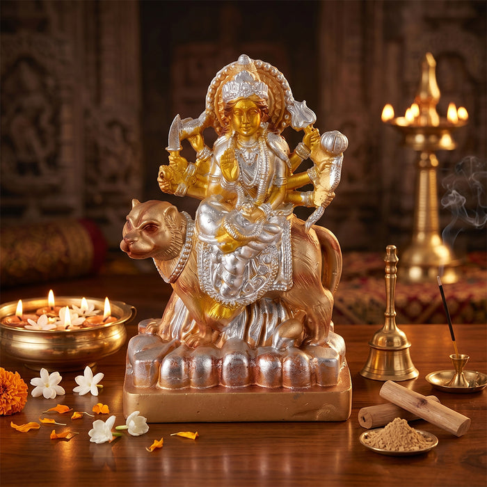 Premium Metallic Silver & Gold Maa Durga Idol Statue
