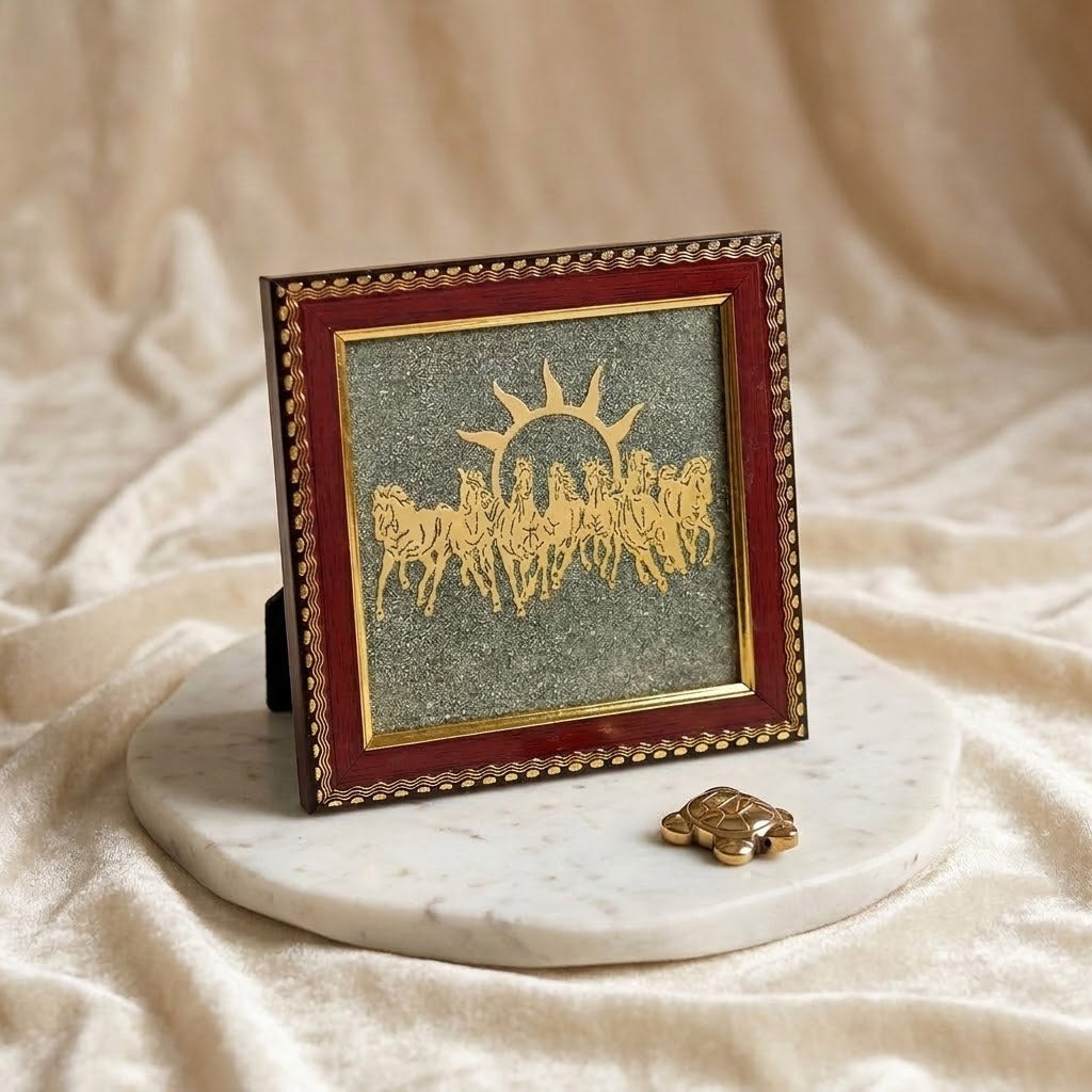 7 Horses Pyrite Frame and Golden Pyrite Tortoise Combo for Wealth and Prosperity for Home and Office India’s Largest Puja Accessories Brand- www.satvikstore.in