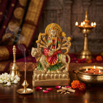 Premium Gold Crimson & Green Maa Durga Resin Statue
