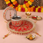 11 Pc Red Embroidery Karwa Chauth Thali Set