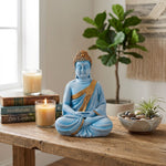 Meditating Cerulean Blue Buddha Resin Statue