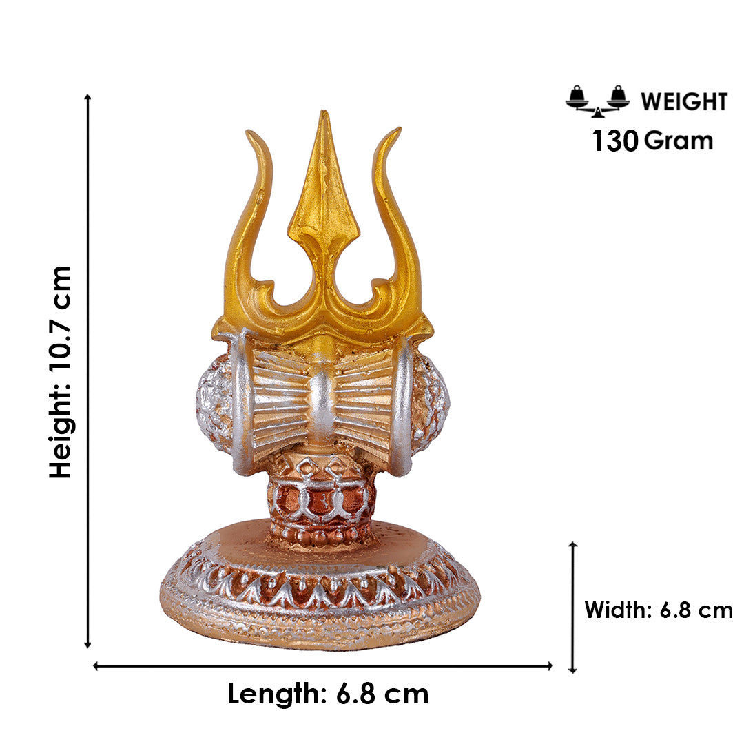 Premium Silver & Gold Lord Shiva Trishul with Damru Resin Statue