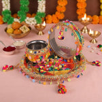 11 Pc Multicolor Thread Work Karwa Chauth Thali Set