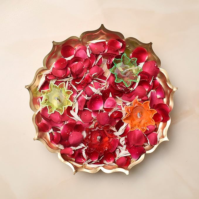 Metal Lotus Shape Urli for Decor With Floating Diya (Pack of 3)