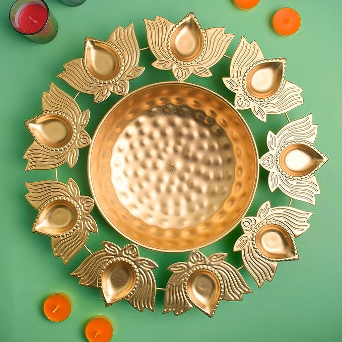 Lotus Petals Shape Metal Urli With Tea Light (Pack of 3)
