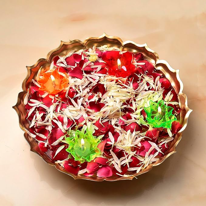 Metal Lotus Shape Urli for Decor With Floating Diya