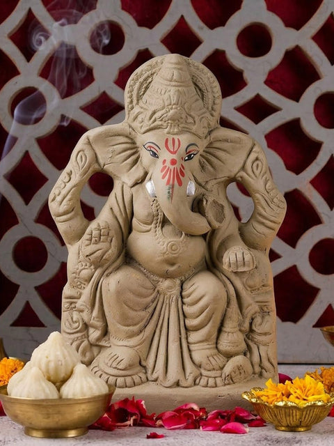9 Inch Eco Friendly Ganesha Idol in Sitting Pose | India’s Largest Pooja Accessories Brand – www.satvikstore.in
