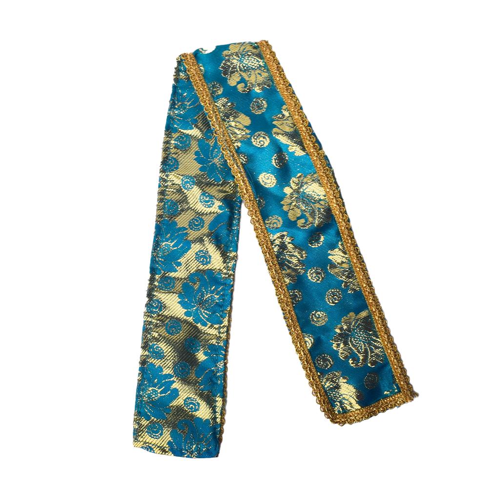 Traditional Blue Brocade Silk Ganpati Idol Patka - 22 Inch