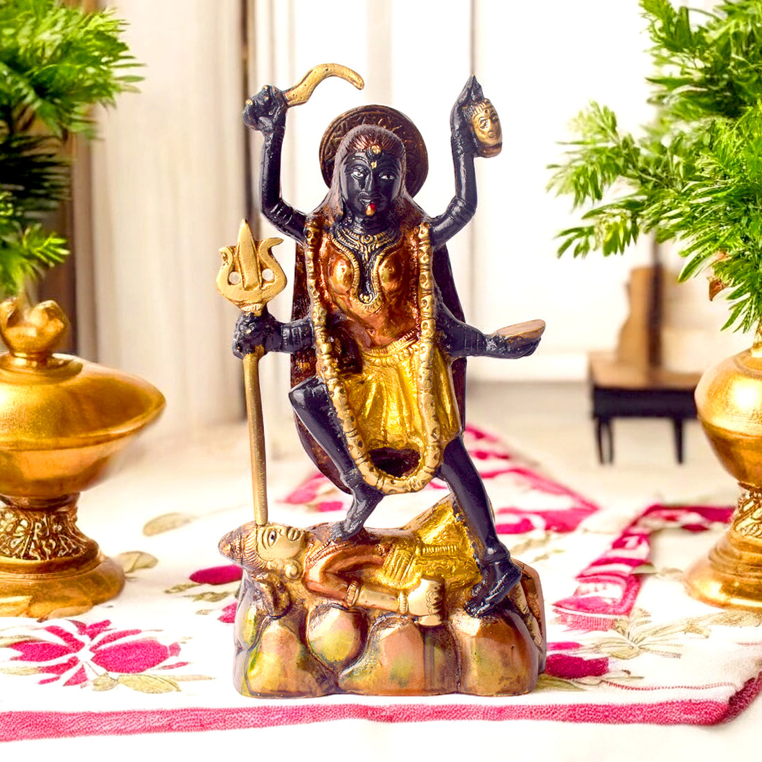 Powerful and Elegant Colored Brass Kali Maa Idol