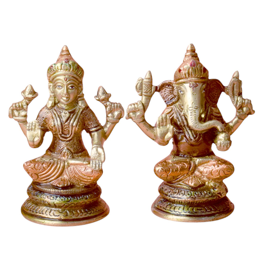 4.3 Inch Sacred Handcrafted Brass Lakshmi Ganesha Idol