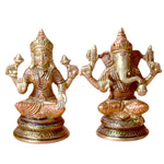 4.3 Inch Sacred Handcrafted Brass Lakshmi Ganesha Idol