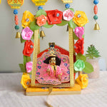 Royal Wooden Velvet Jhula – Floral Gota Swing for Laddu Gopal