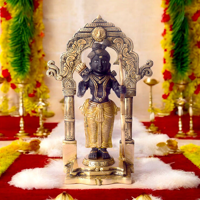 11.4 Inch Handcrafted Black Brass Ram Lala Statue for Worship and Decor
