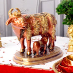 4.9 Inch Divine Brass Kamdhenu Cow with Calf Idol for Spiritual Home Decor