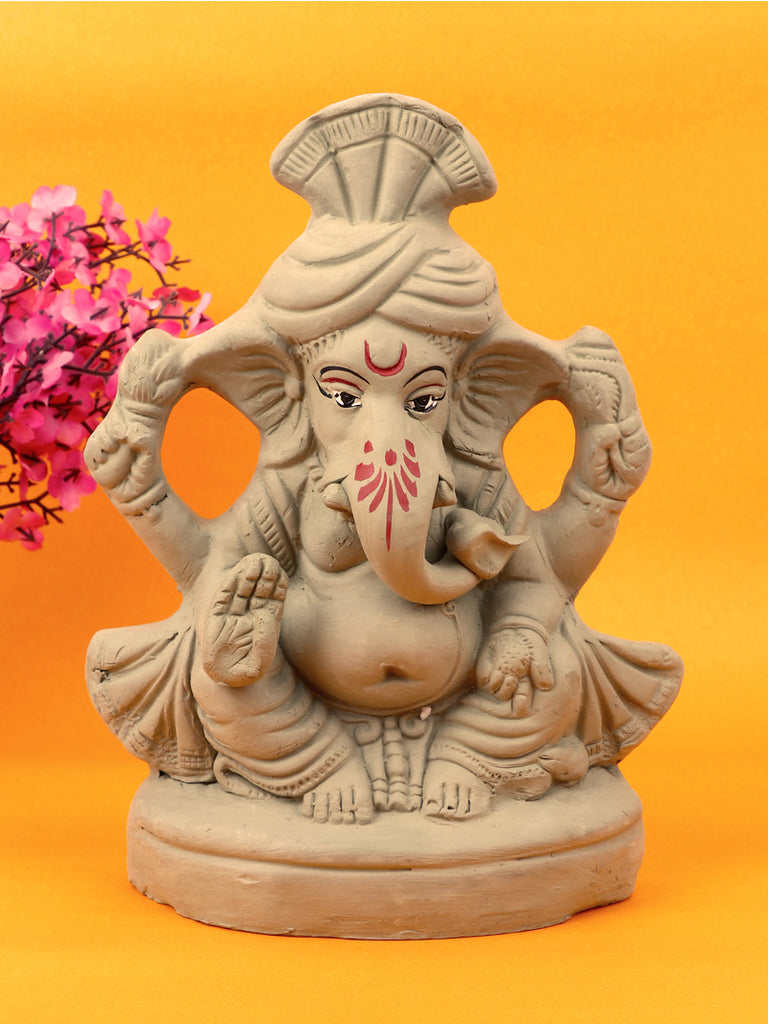 8.6 Inch Aditijaya eco-friendly Ganesha idol made from natural shadu mati clay, ideal for sustainable Ganesh Chaturthi worship. India’s Largest Pooja Accessories Brand – www.satvikstore.in