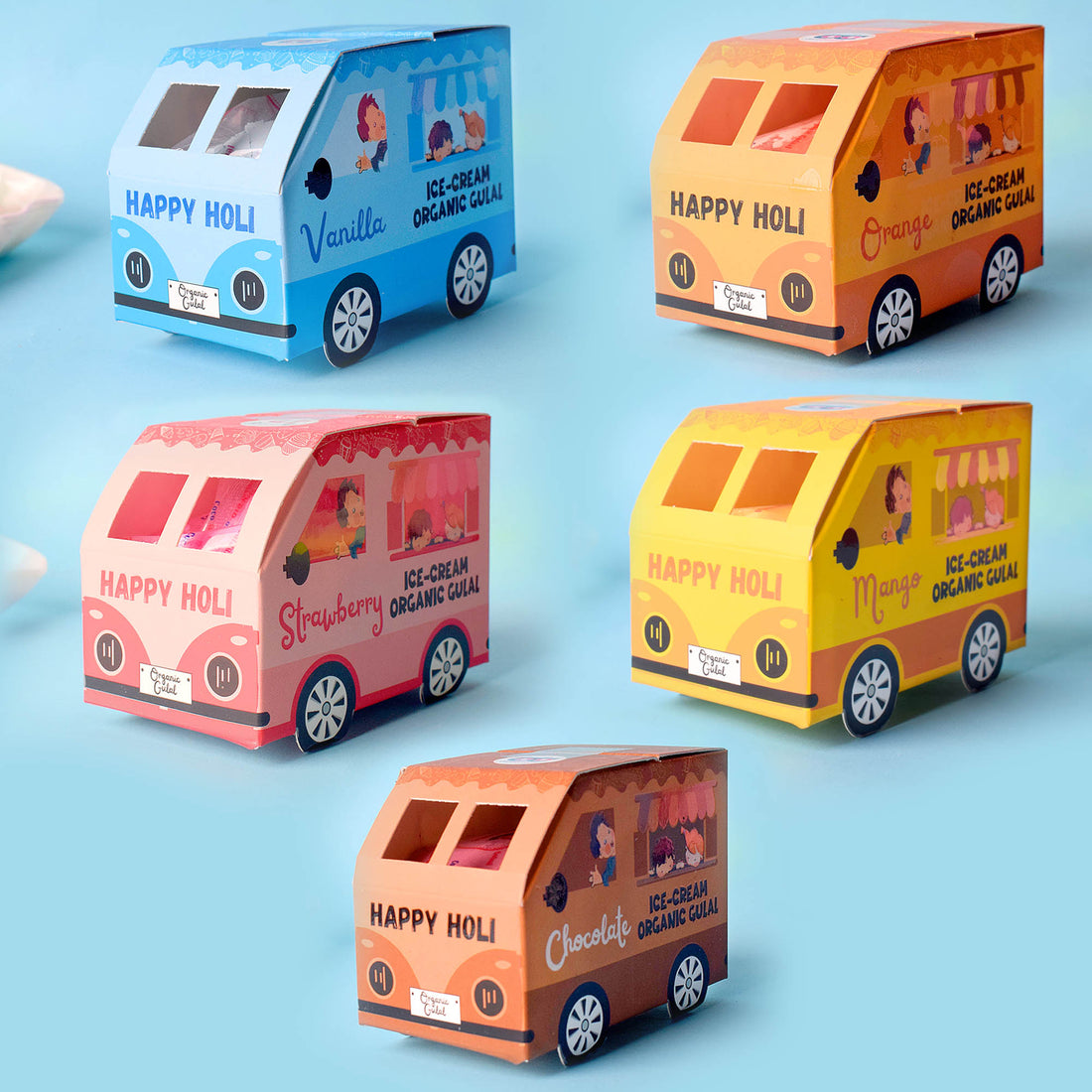 ICE-CREAME Organic Gulal Holi Colors Set of 10 with with Distinctive Car Box Packaging