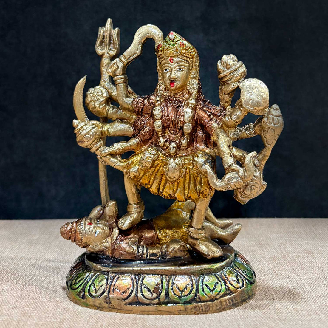  Handcrafted 6-inch Brass Kali Mata Idol. Known as the goddess of destruction, transformation, and liberation, Kali Mata represents the removal of negativity and the triumph of good over evil. No.1 Brass Idol Store www.satvikstore.in 