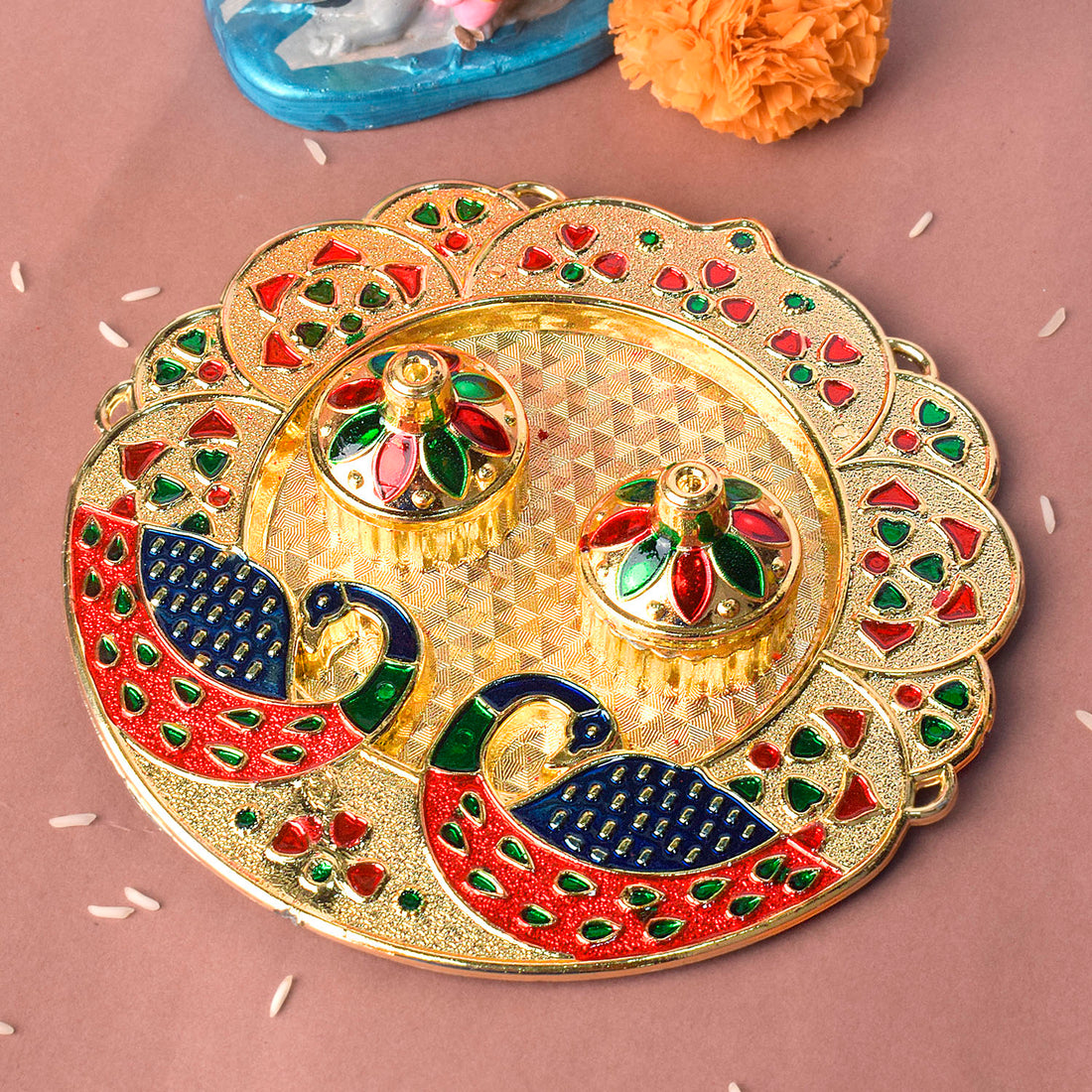 Artistic flair, kumkum holder with intricate traditional design for pooja rituals and festive decor. 
India’s Largest Pooja Accessories Brand – www.satvikstore.in 