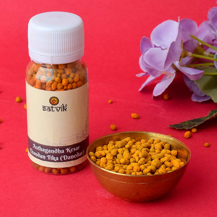 Ashtagandha Saffron Chandan Tika (Chandan Tilak) Danedar for devotional tilak rituals and daily spiritual use – India’s Largest Pooja Accessories Brand – www.satvikstore.in