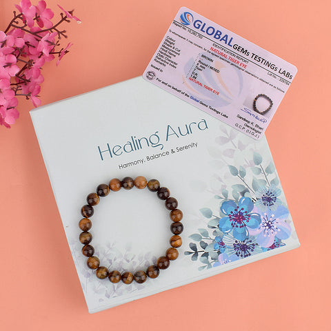 Authentic Tiger Eye Crystal Bracelet for Reiki Healing – 8 MM Beads for Courage, Protection, and Confidence. 
India’s Largest Pooja Accessories Brand – www.satvikstore.in
