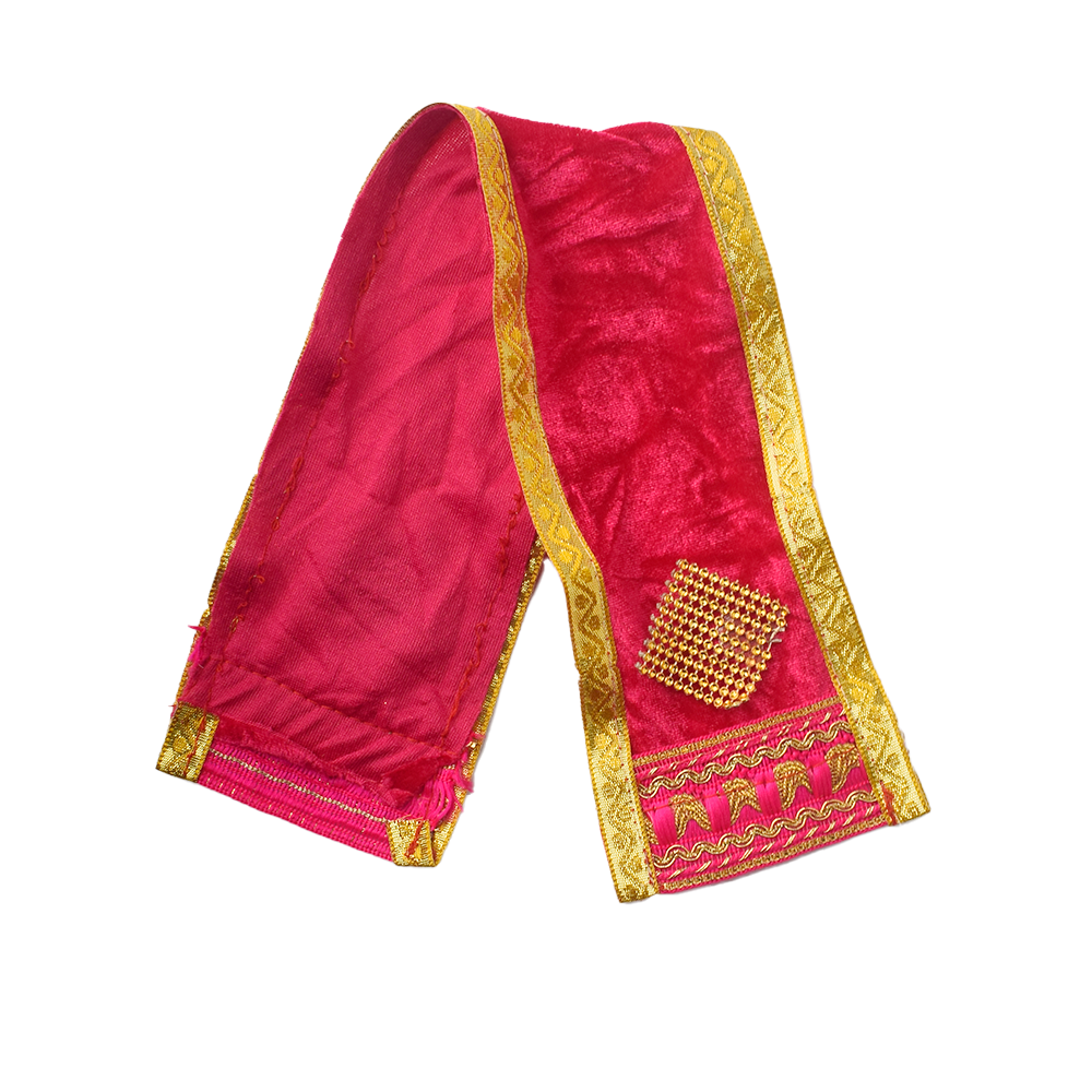 Premium Pink Velvet Ganpati Idol Patka with Beaded Work - 15 Inch