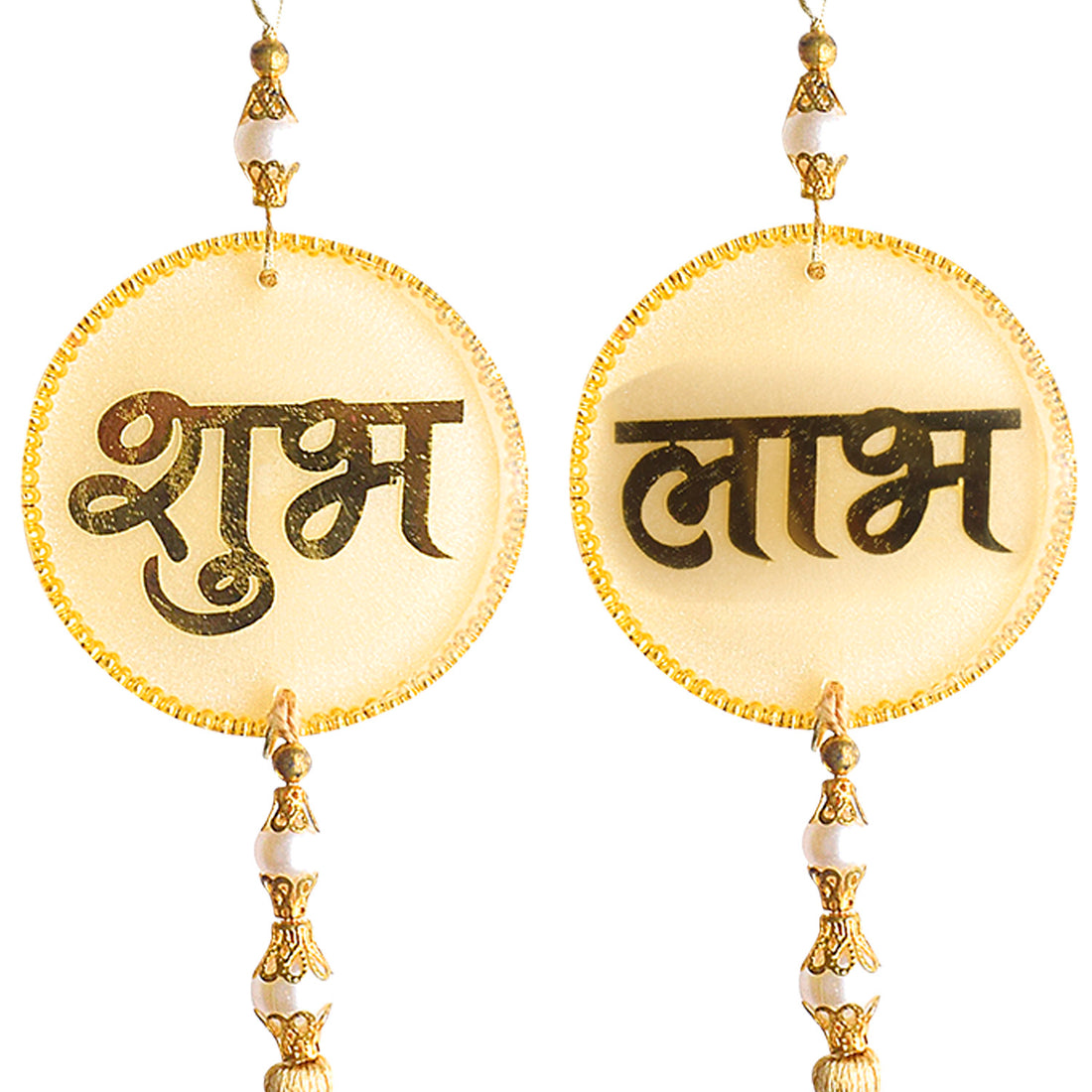 Resin Shubh Labh With Tassels Latkans 1Pair For Wall Decoration