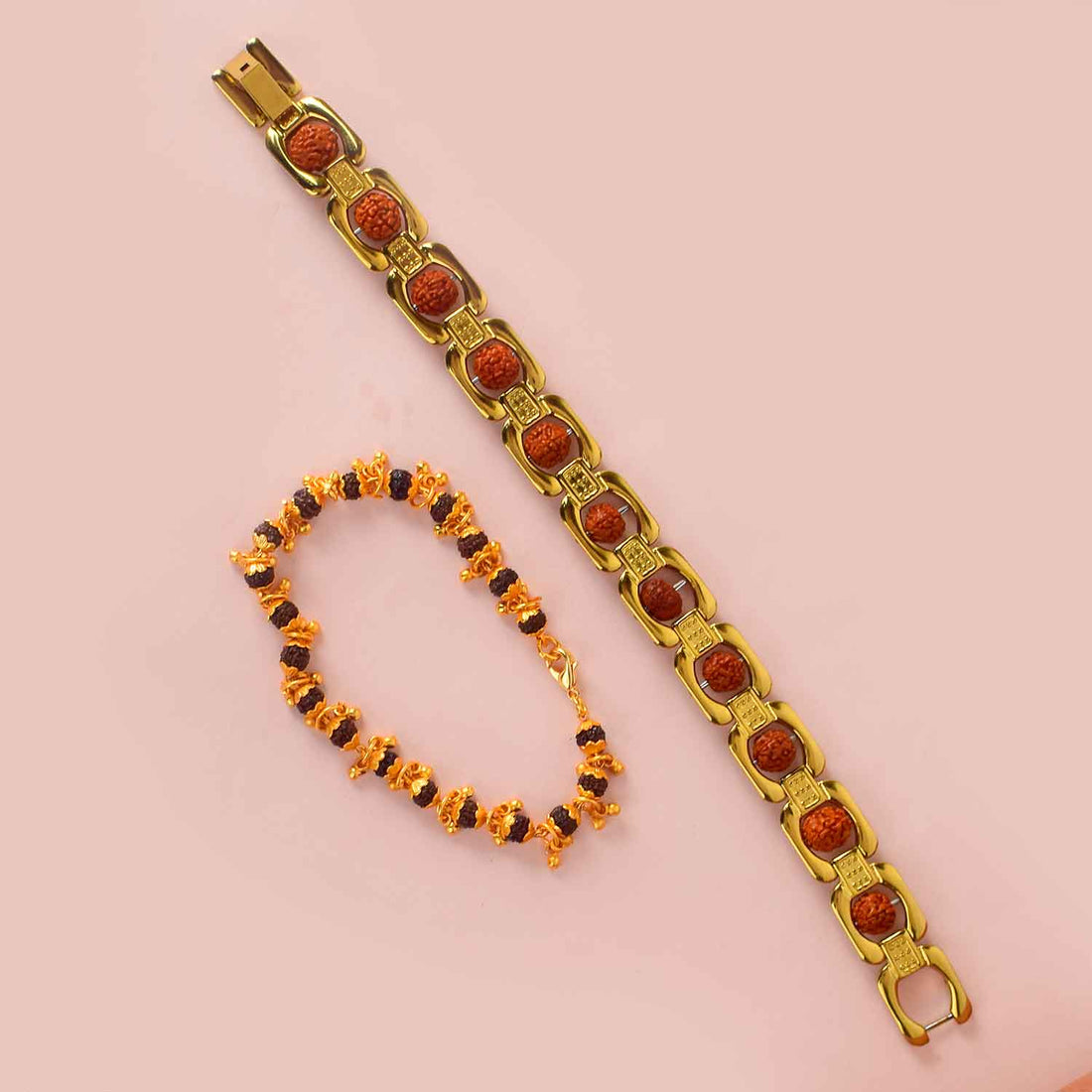 Premium PVD Coated Gold Plated Rudraksha Bracelet Combo