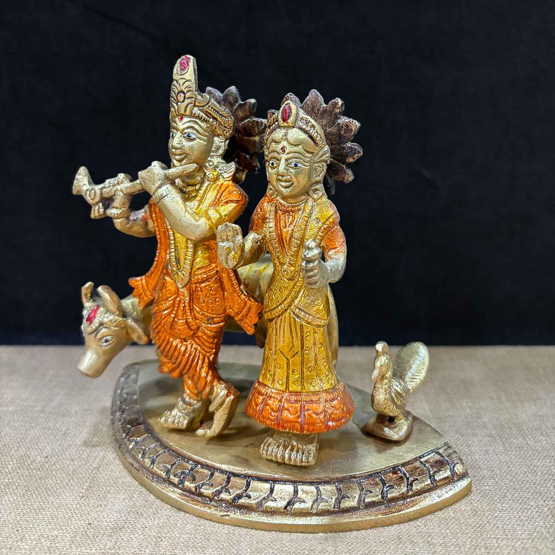5.5 Inch Radha Krishna Pair Idol with Cow