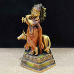 6.9 Inch Lovely Krishna with Cow Brass Idol