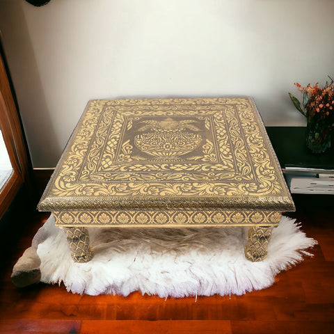 Traditional Splendor: Wooden Chowki Enhanced with Kalash Meenakari
