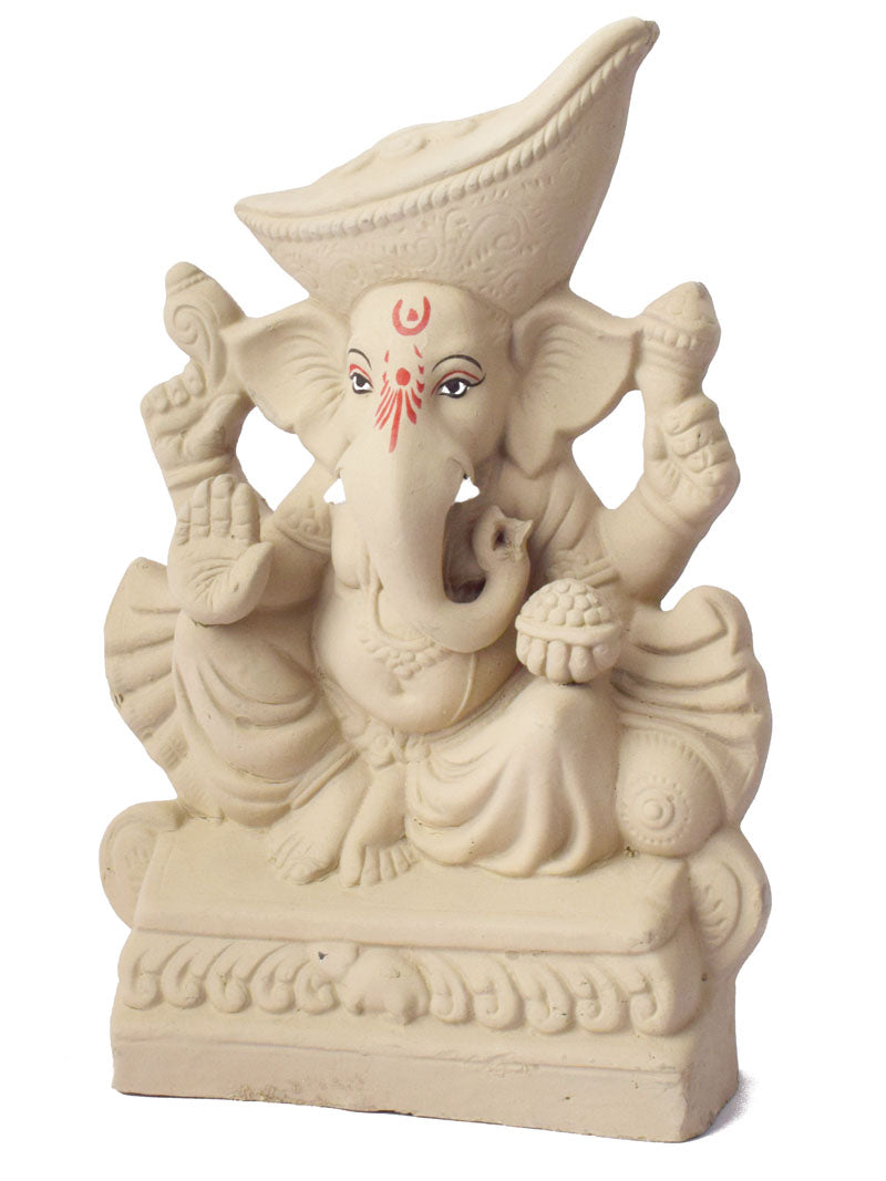 Plain 11 Inch Padmasana Ganpati With Mavala Pagdi