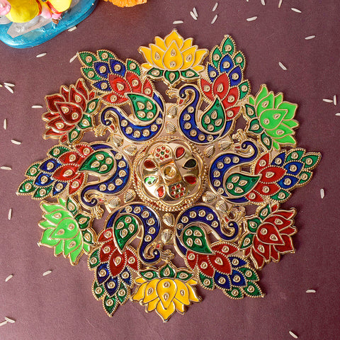 Beautiful peacock and flower design kumkum container crafted for traditional pooja rituals. India’s Largest Pooja Accessories Brand – www.satvikstore.in