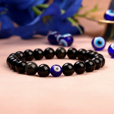 black obsidian evil eye healing stone bracelet for protection and grounding. India’s Largest Puja Accessories Brand- www.satvikstore.in