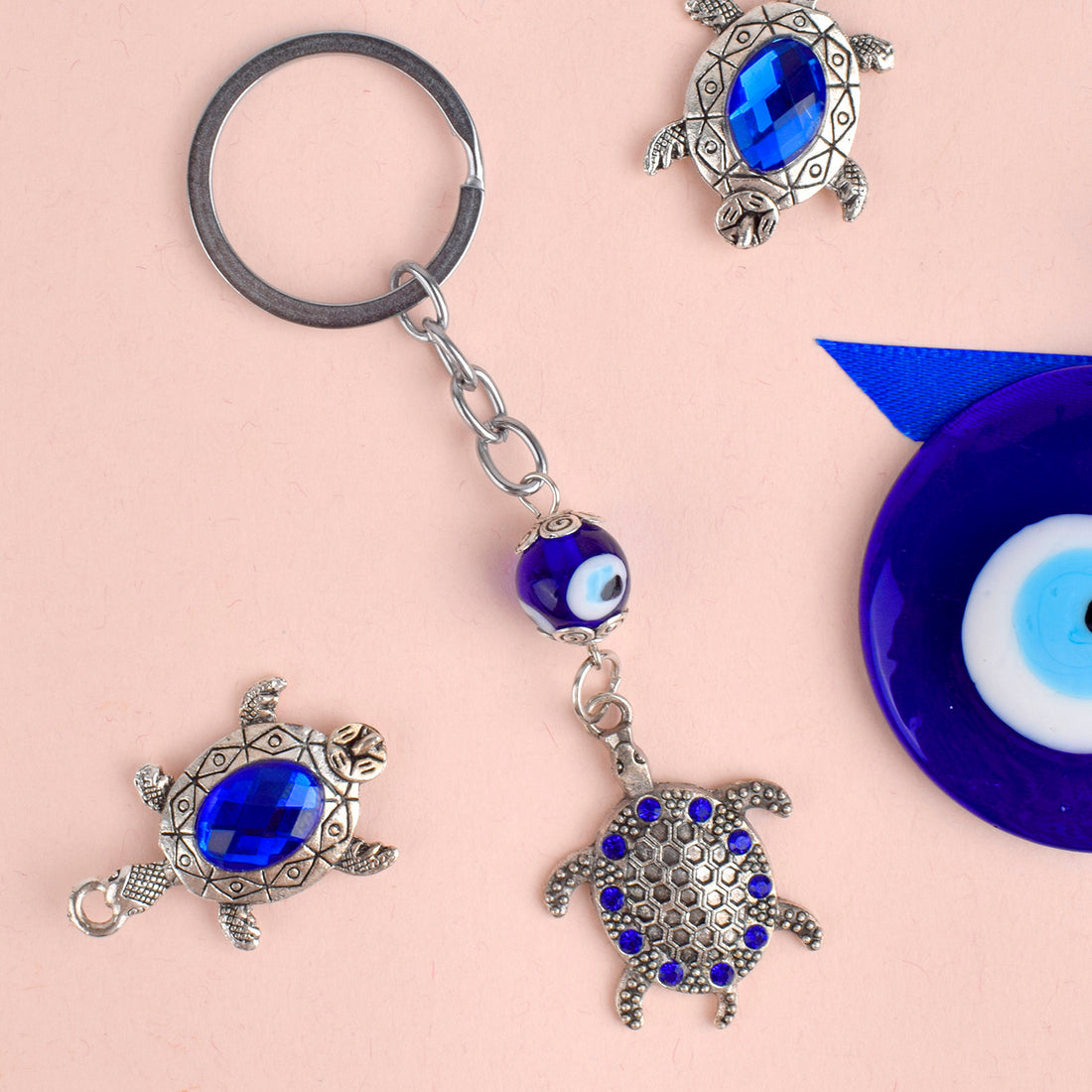 Silver Plated Evil Eye Turtle Keychain |  India’s Largest Pooja Accessories Brand – www.satvikstore.in