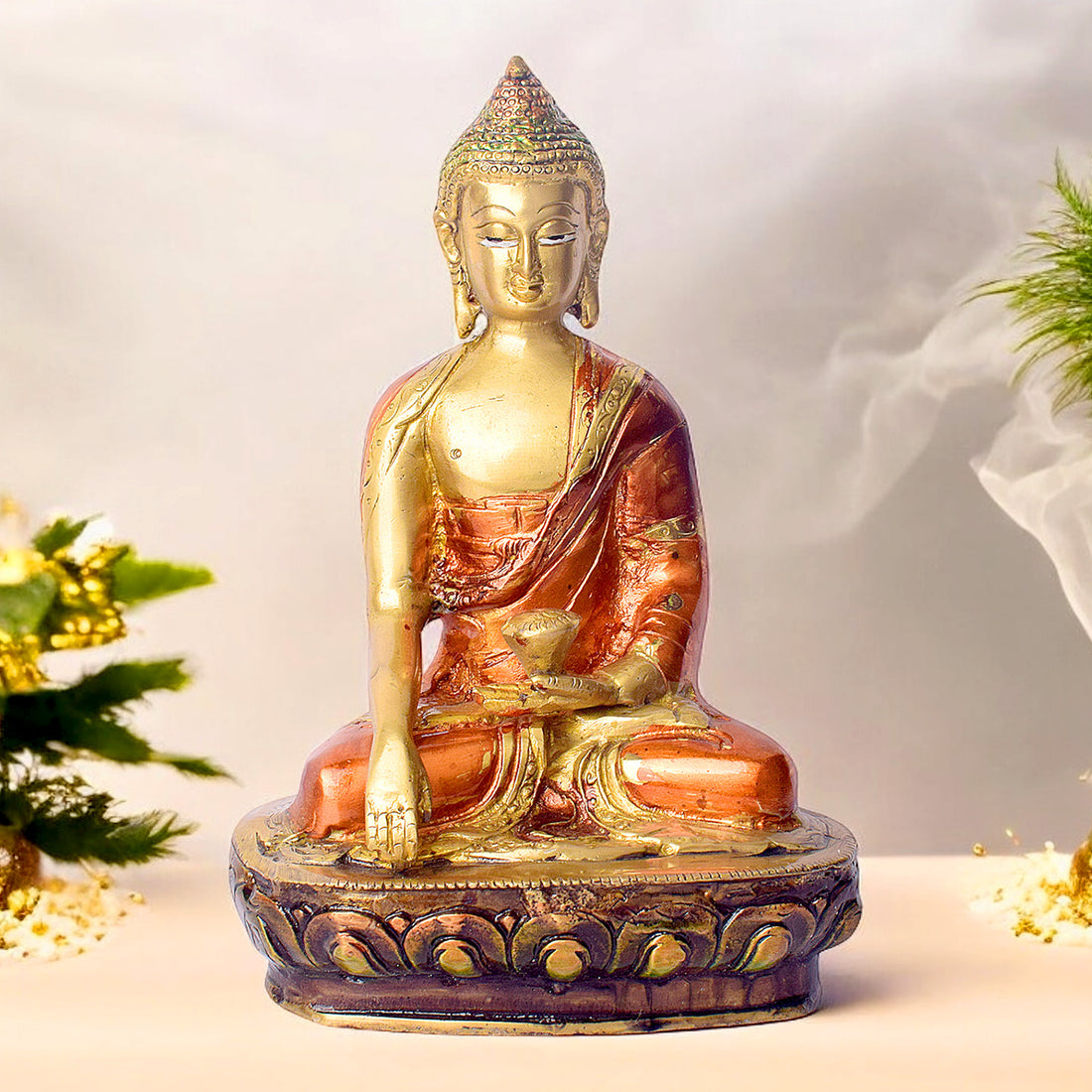 7.7 Inch Brass Buddha Statue – Handcrafted Brass Sculpture of Buddha in a Peaceful Pose, Symbolizing Serenity, Enlightenment, and Tranquility, Ideal for Home Decor. No.1 Brass Idol Store www.satvikstore.in 