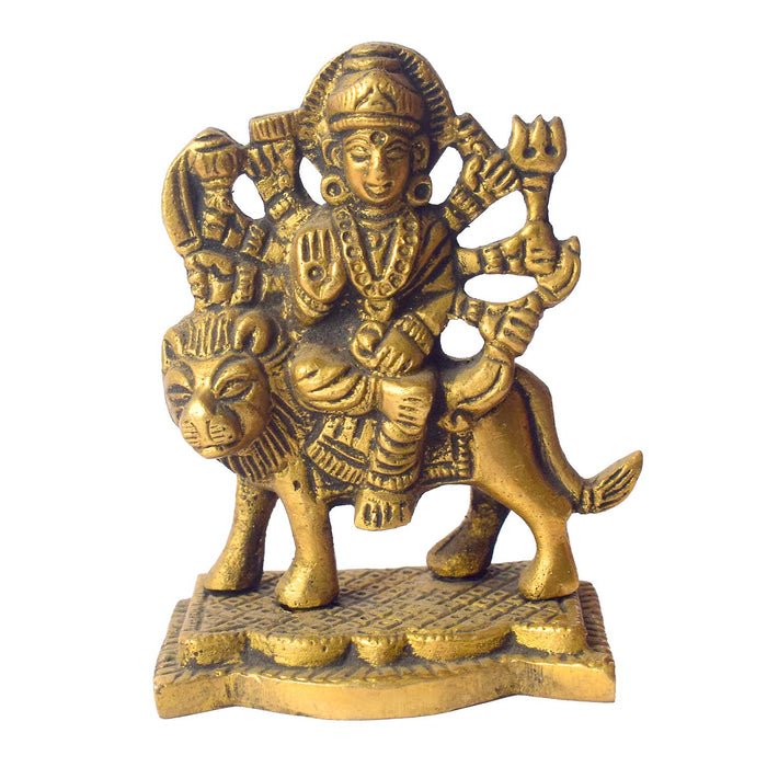 3.1 Inch Brass Sherawali Mata Idol with Base – Small Divine Durga Statue for Home Temple, Car Dashboard, and Spiritual Gifting. No.1 Brass Idol Store www.satvikstore.in 
