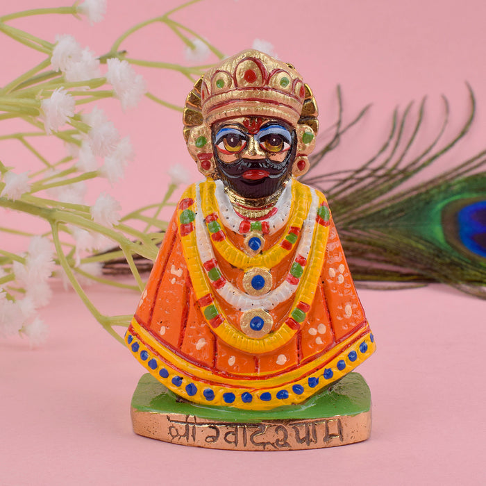 3.1 Inch Handcrafted Brass Khatu Shyam Ji Idol with intricate detailing and antique finish, ideal for temple worship, home altar, and spiritual gifting No.1 Brass Idol Store www.satvikstore.in 