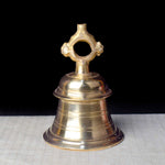 8 inch traditional brass pooja ghanta with intricately carved handle and deep resonant bell, ideal for mandir rituals and devotional practices. No.1 Brass Idol Store www.satvikstore.in 
