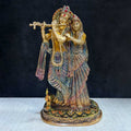 The 11.4-inch Radha Krishna –-Divine Harmony in a Sacred Sculpture is a breathtaking masterpiece that captures the eternal and divine bond between Radha and Krishna. This beautifully detailed idol showcases the couple in a serene and harmonious pose, with Krishna playing his mesmerizing flute and Radha standing gracefully by his side. India's Largest Puja Accessories Brand - Satvik No. 1 Brass Idol Collection 