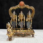 9.4 Inch Brass Ram Darbar Idol featuring Lord Ram, Sita, Lakshman, and Hanuman in a sacred and protective divine form.No.1 Brass Idol Store www.satvikstore.in 
