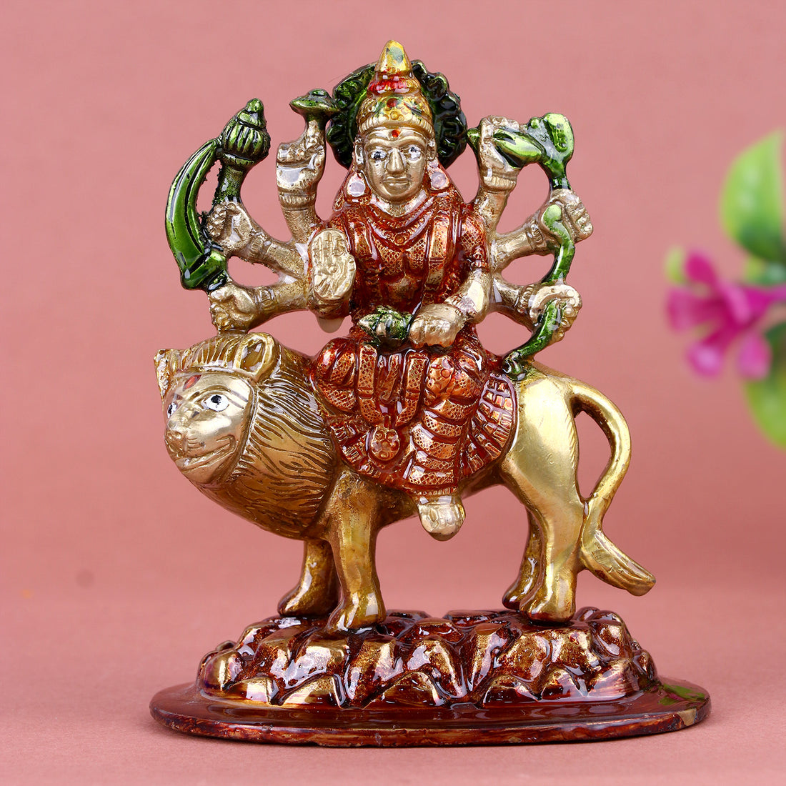 3.1 Inch Brass Sherawali Maa Idol with lion mount and intricate detailing, symbolizing power and protection – perfect for Navratri pooja, home temple, and spiritual décor   No.1 Brass Idol Store www.satvikstore.in 