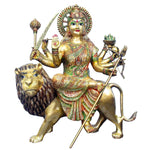 34 Inch Large Brass Sherawali Mata Statue Seated on Lion – Divine Symbol of Strength, Protection, and Devotion for Temple or Home Mandir.India's Largest Puja Accessories Brand - Satvik No. 1 Brass Idol Collection 

