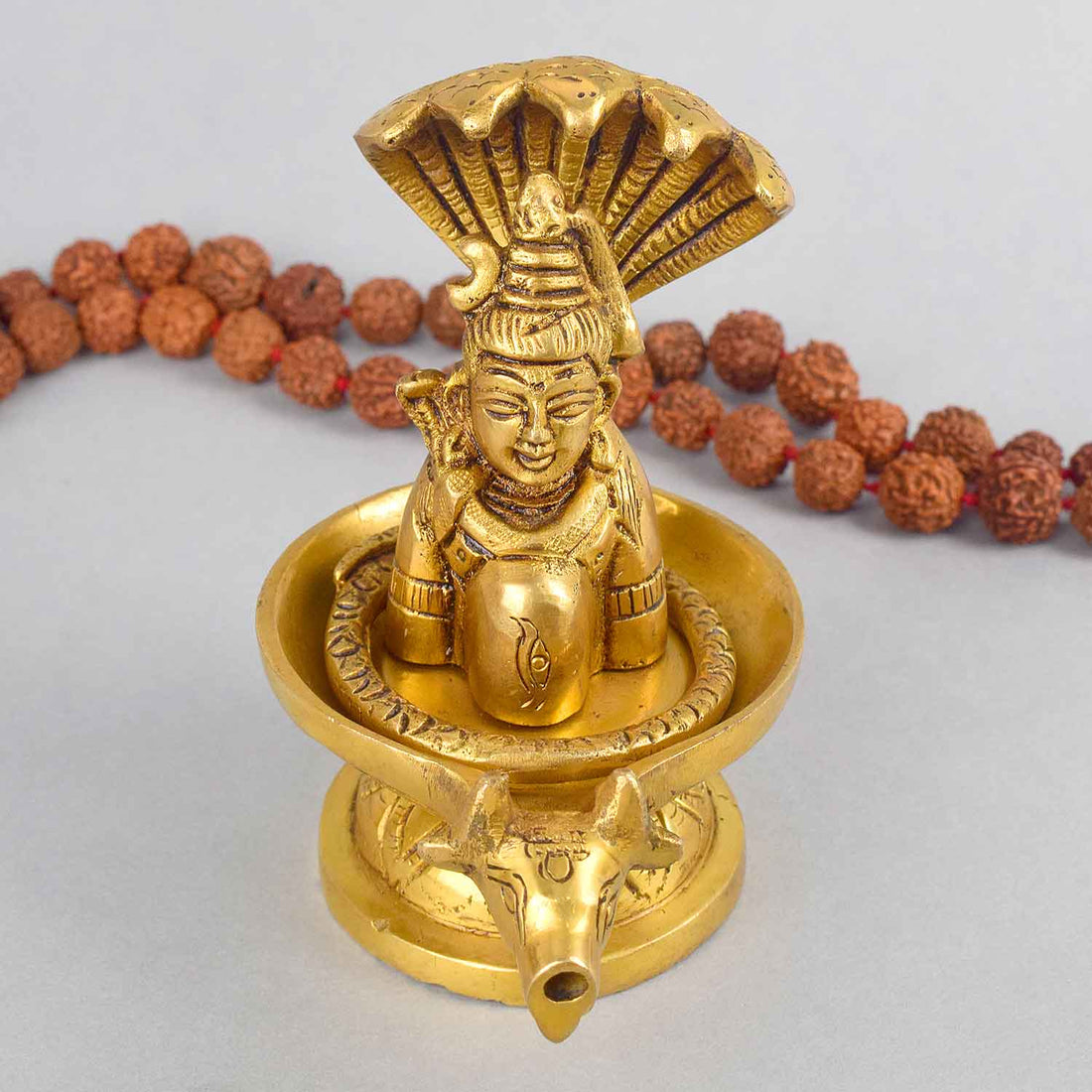 4.7 Inch Brass Shivalingam and Sheshnag Figurine