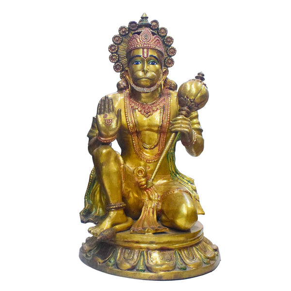 38 Inch Handcrafted Brass Seated Hanuman Statue
