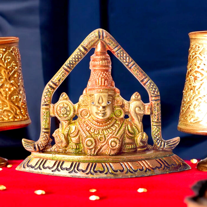 3.3 Inch Brass Beautifully Crafted Venkateshvara Idol – Ideal for Home Temple, Car Dashboard, and Gifting. No.1 Brass Idol Store www.satvikstore.in 