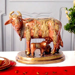 4.9 Inch Divine Brass Kamdhenu Cow with Calf Idol for Spiritual Home Decor