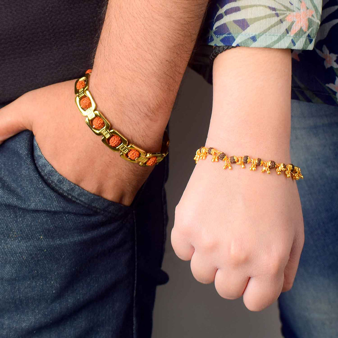 Premium PVD Coated Gold Plated Rudraksha Bracelet Combo