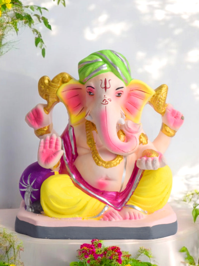 Colorful 6 Inch  Eco-Friendly Ganesha Idol in Padmasana Pose