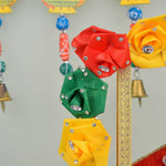 Royal Wooden Velvet Jhula – Floral Gota Swing for Laddu Gopal